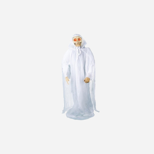 Squelette fantôme blanc lumineux sonore et motorisé 1,8 m