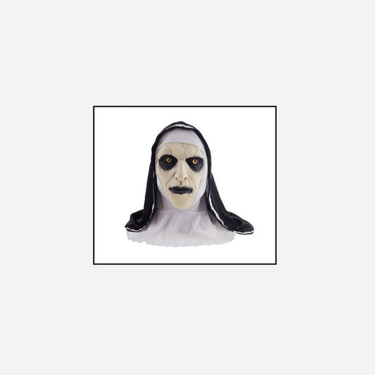Masque latex d'horreur nonne avec coiffe adulte 55 cm