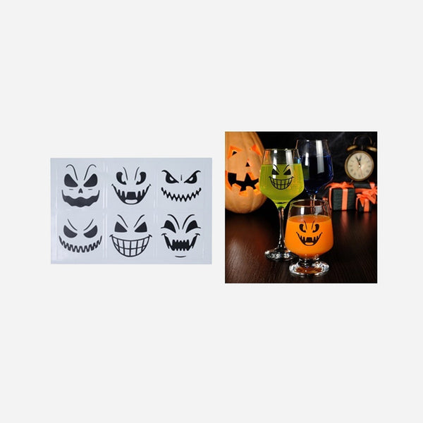 Lot de 6 autocollants halloween transparents pour verres