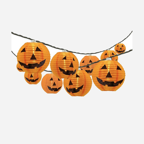 Guirlande lumineuse 10 lampions citrouilles orange LED's 1,8 m