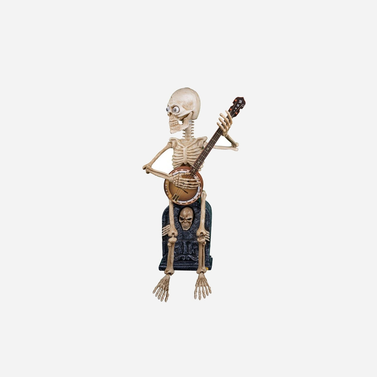 Squelette assis avec banjo motorisé sonore et lumineux 90 cm