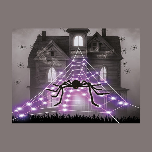 Décoration toile d'araignée géante 125 LED's avec araignée 5 m