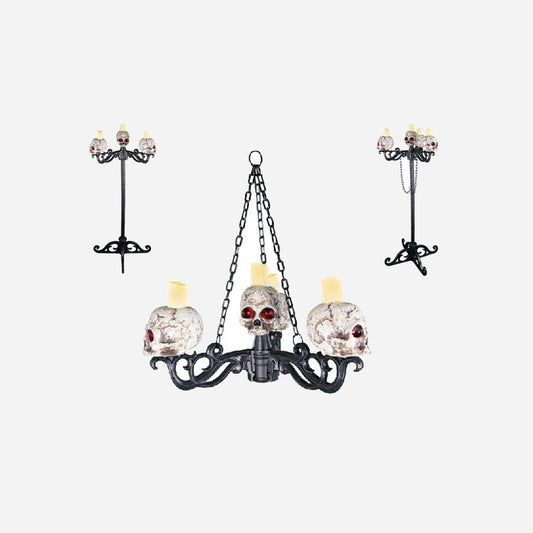 Chandelier lumineux crânes avec bougies 3 en 1 diamètre 76 cm