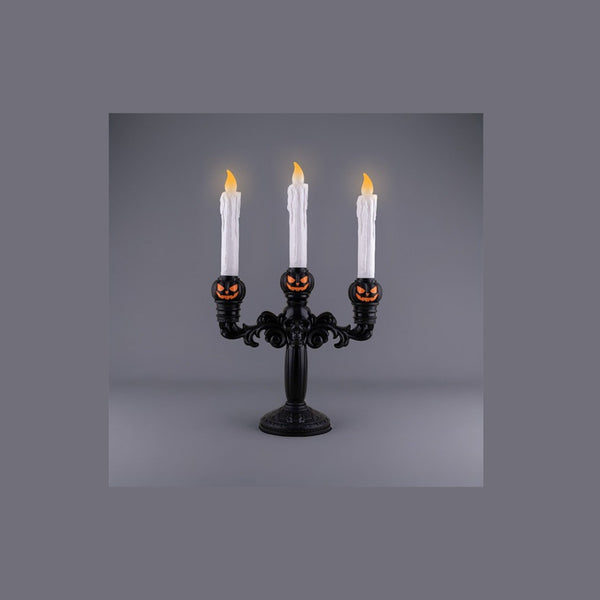 Chandelier lumineux citrouilles et crâne 3 LED's bougies 40 cm