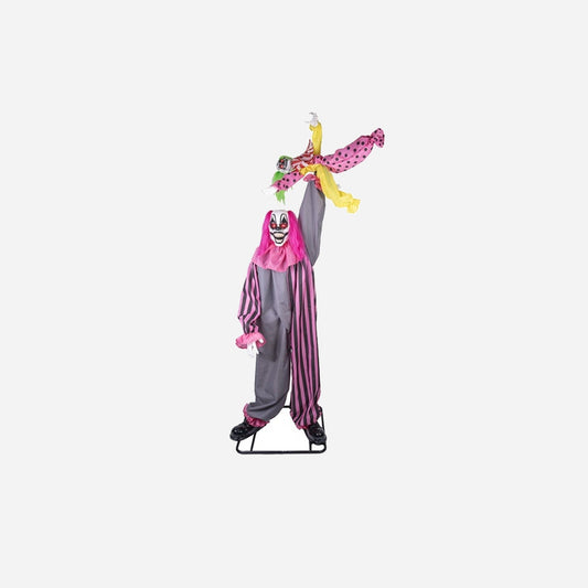Clown démoniaque avec enfant lumineux sonore et motorisé 2,1 m