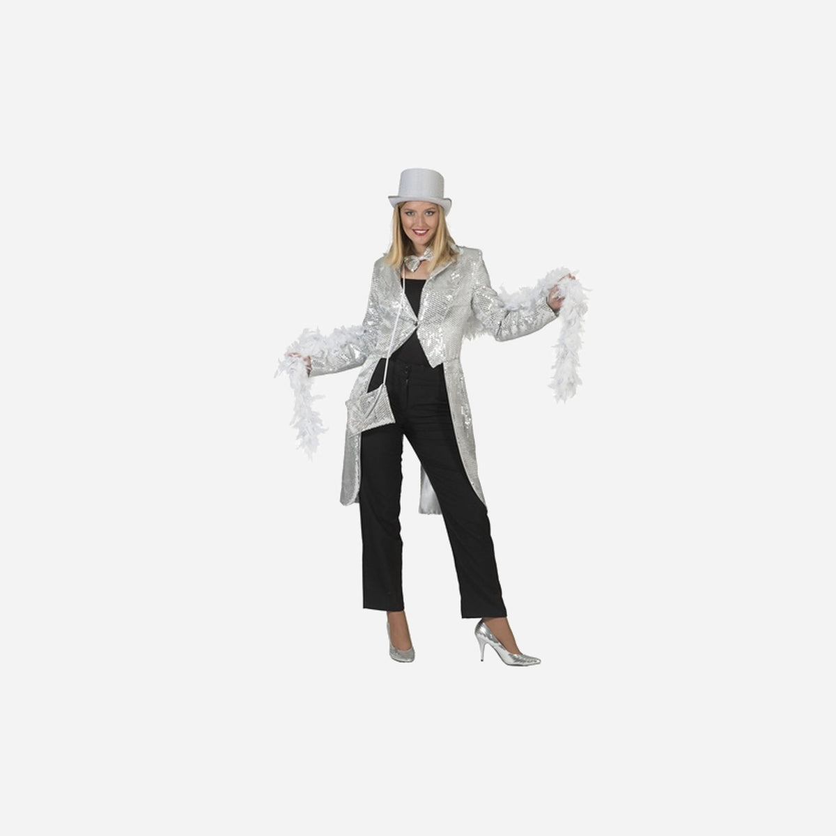 Veste queue de pie à sequins argent femme