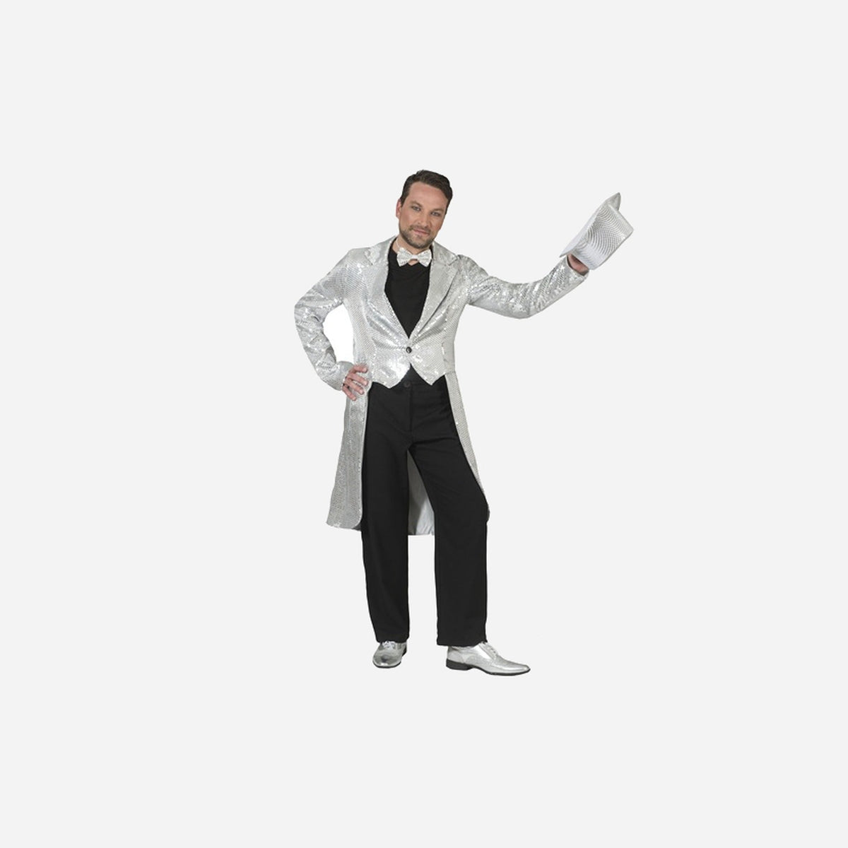 Veste queue de pie à sequins argent homme