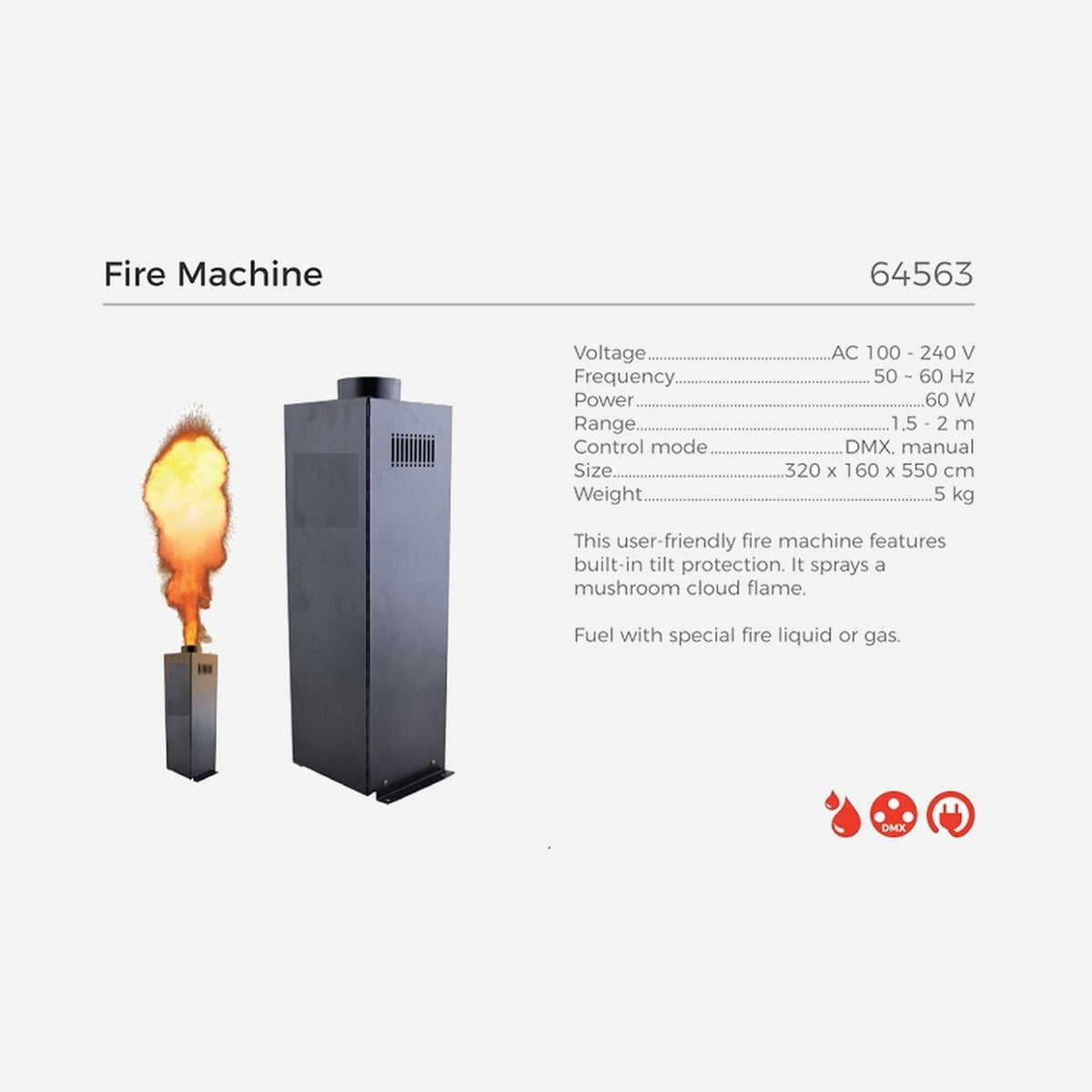 Machine à flammes effet nuage de feu champignon 100-240V 2 m