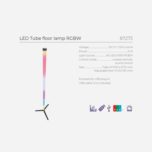 Lampe tube LED rgbw USB sur pieds 5W 1,03 m