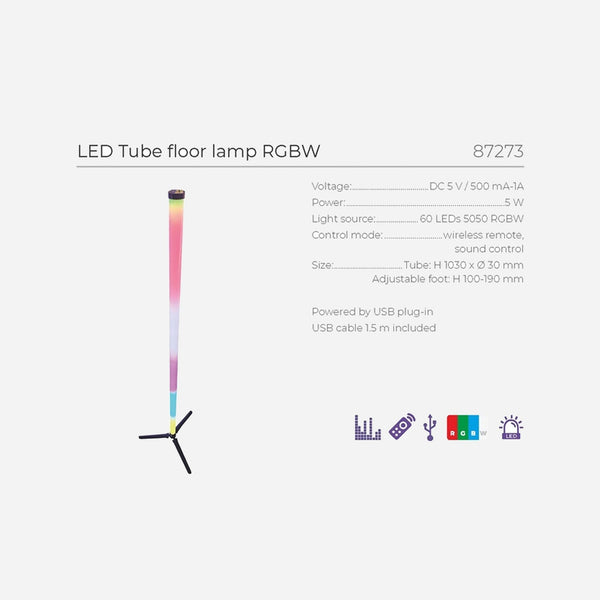 Lampe tube LED rgbw USB sur pieds 5W 1,03 m
