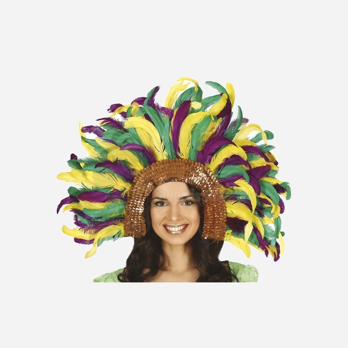 Coiffe tiare carnaval de rio à plumes et sequins multicolore