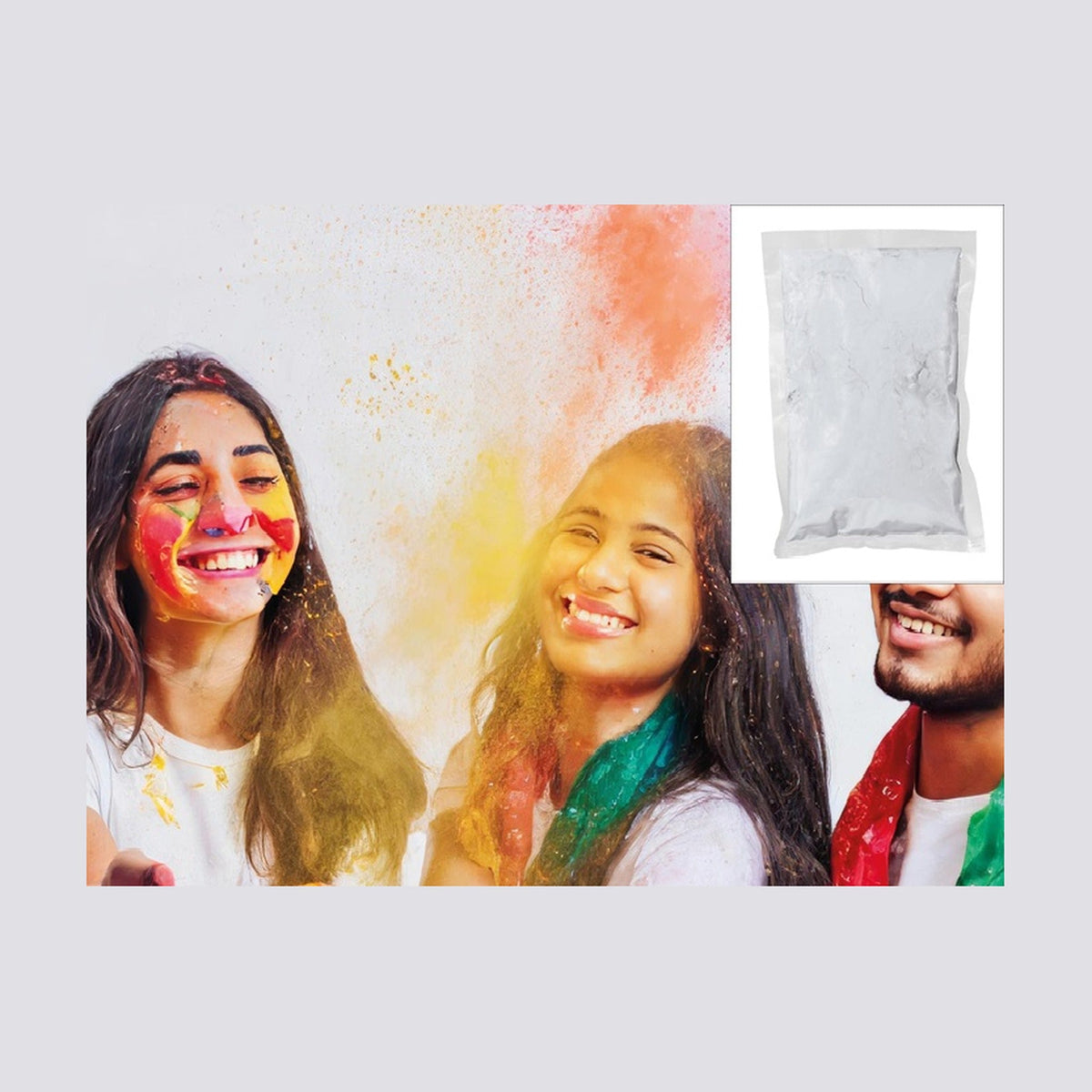 Sachet de poudre Holi blanc 200 g