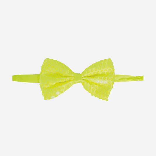 Noeud papillon à sequins néon fluo jaune 13 × 7 cm