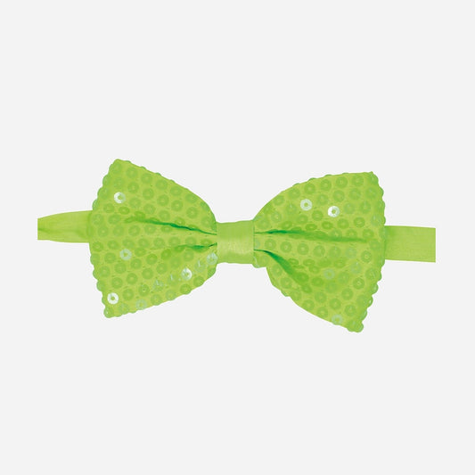 Noeud papillon à sequins néon fluo vert 13 × 7 cm