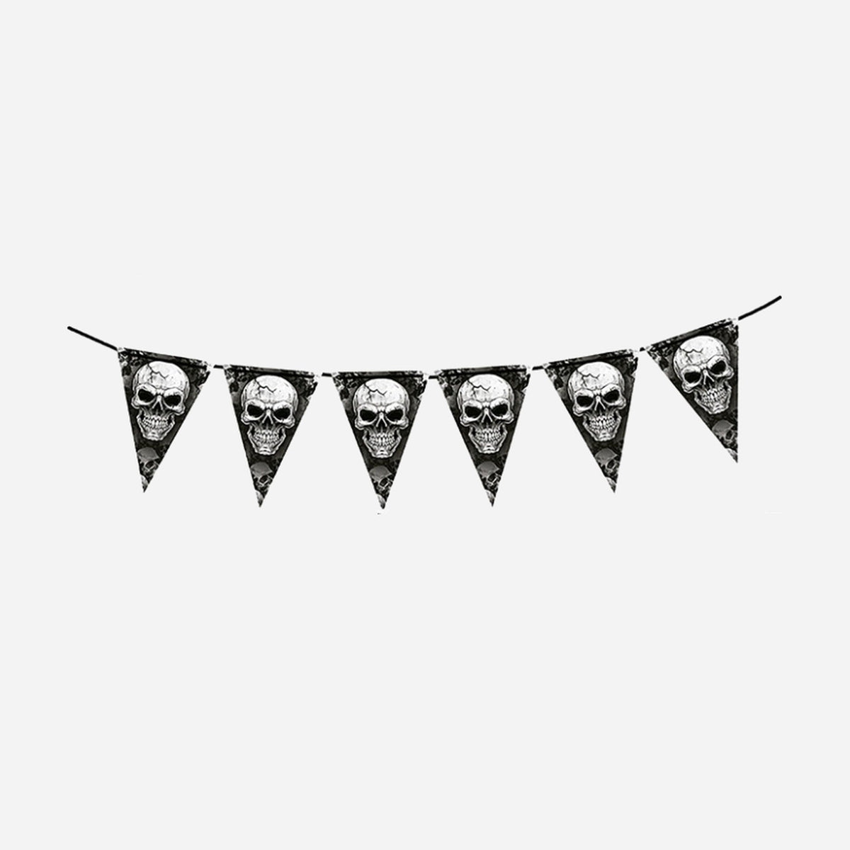 Guirlande 10 fanions 30 × 20 cm motif tête de mort 3 m