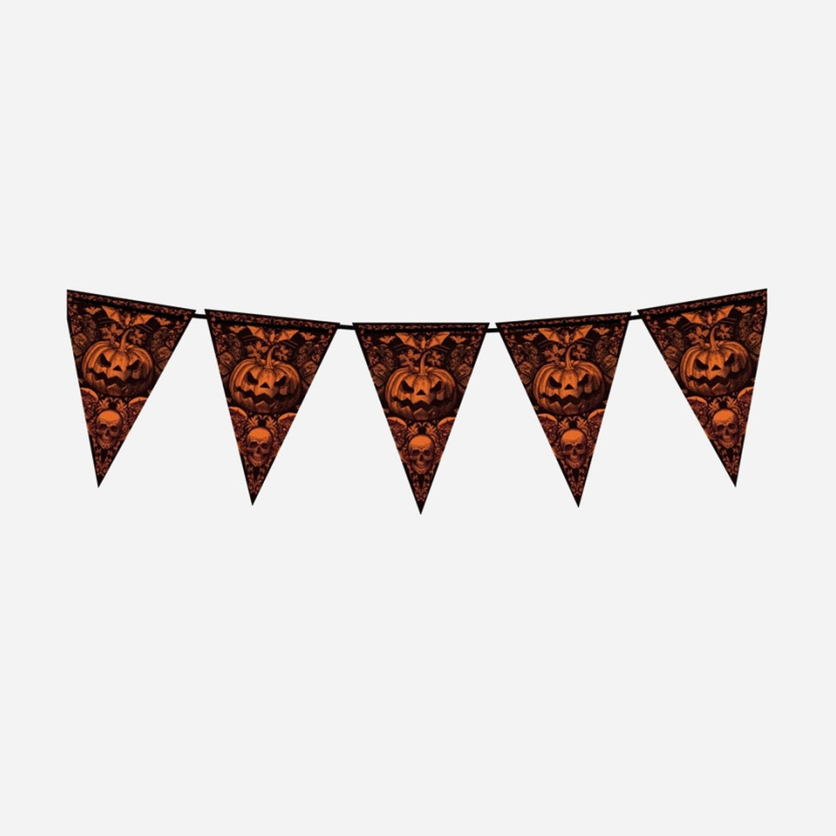 Guirlande 10 fanions 30 × 20 cm motif citrouille gothique 3 m