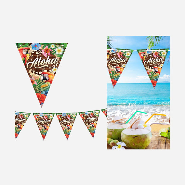 Guirlande 10 fanions 30 × 20 cm motif Aloha 3 m