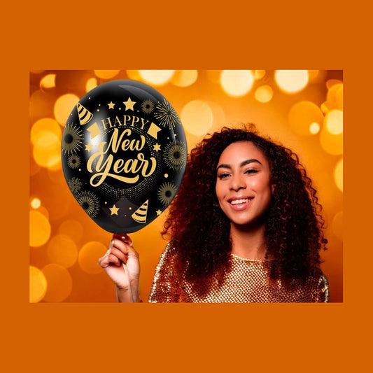 Lot de 10 ballons de fête Happy New Year noir 30 cm