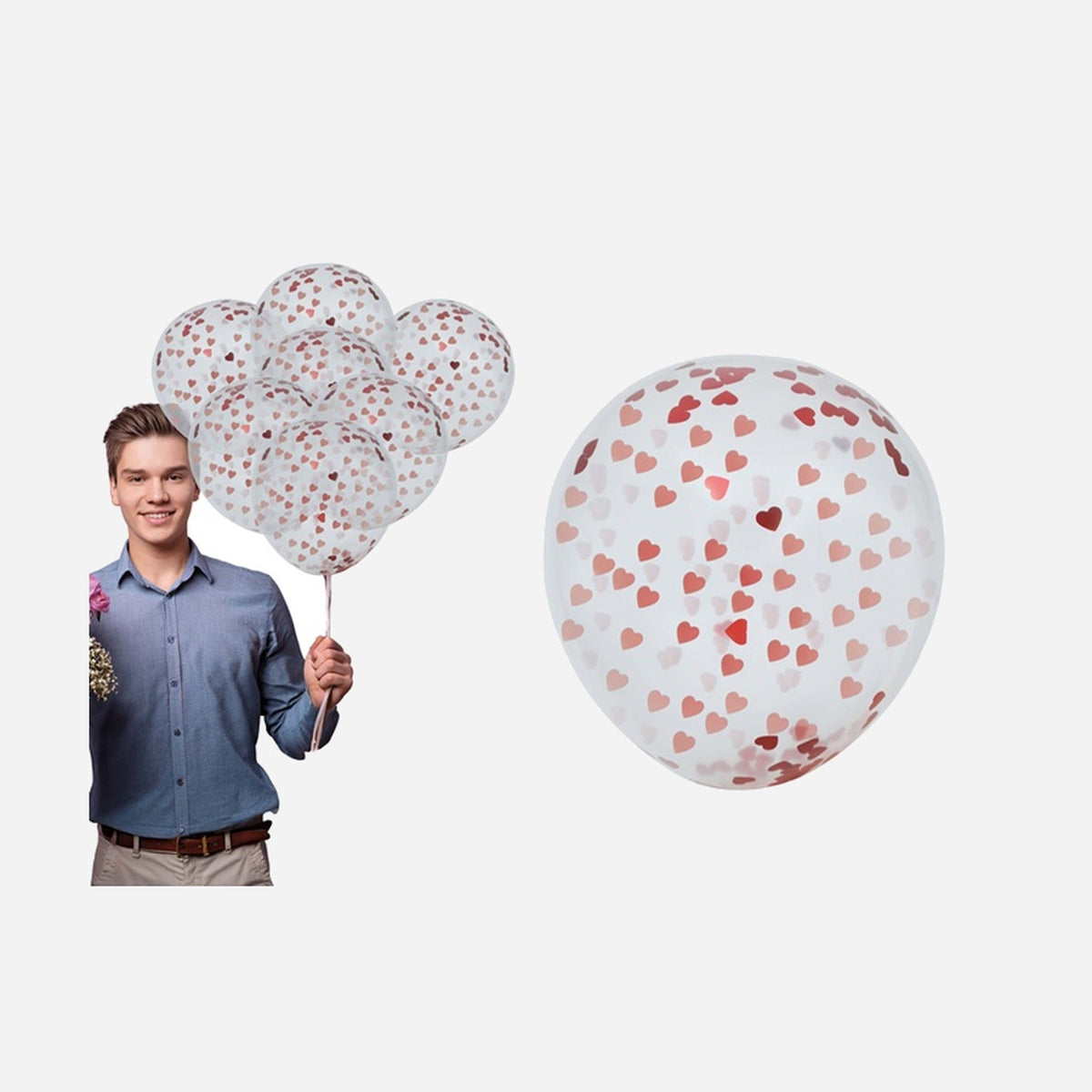 Lot de 10 ballons de fête blanc avec coeurs à l'intérieur 30 cm