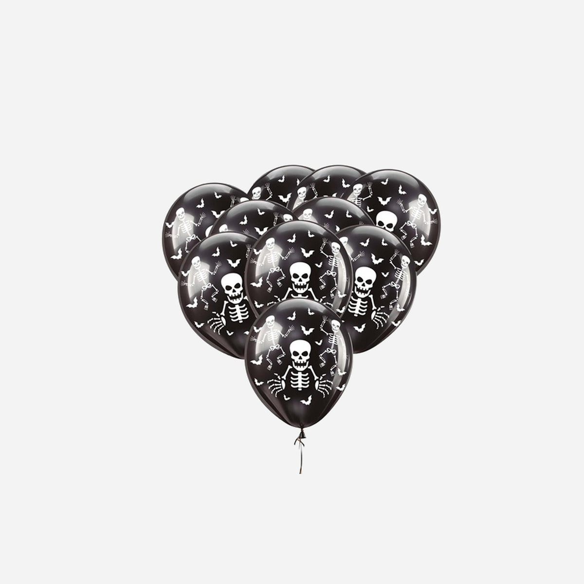 Lot de 10 ballons de fête halloween motif squelettes noir 30 cm