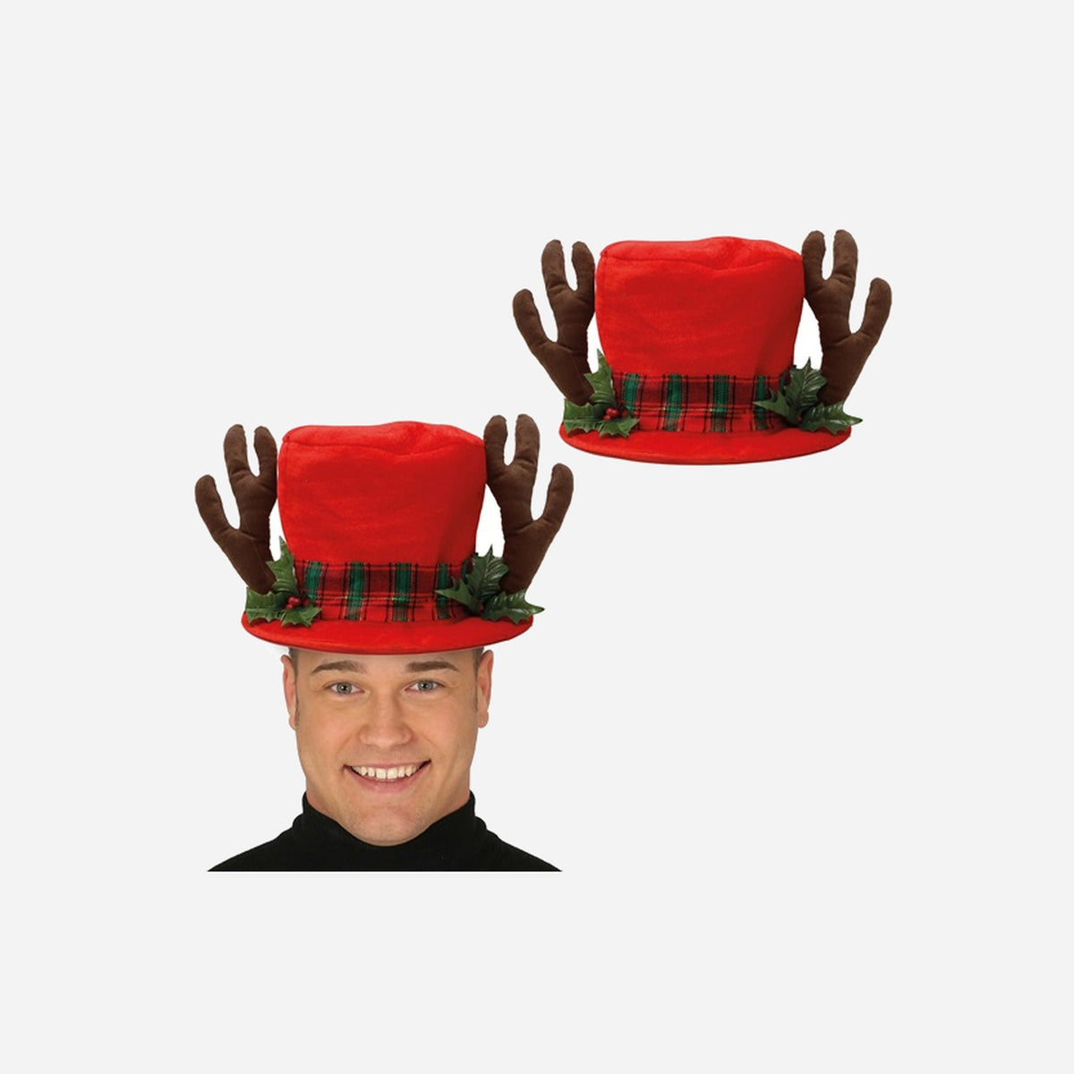 Chapeau de Noël rouge avec cornes de renne adulte