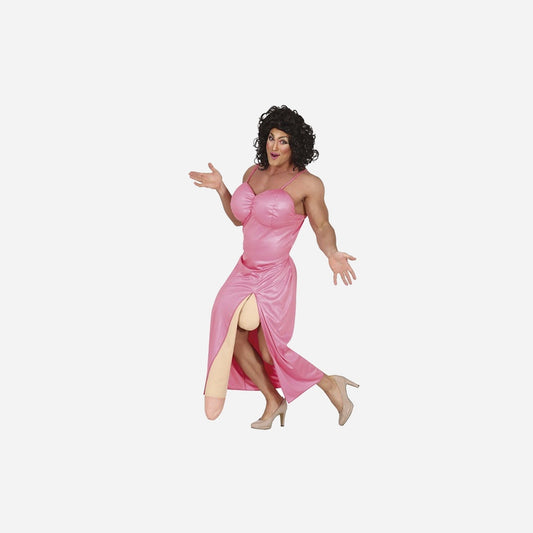 Déguisement gag Drag Queen rose 2 pièces homme