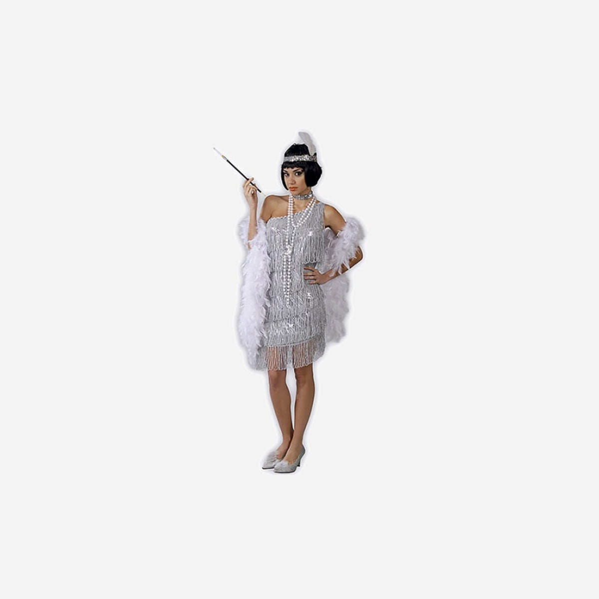Robe charleston avec franges argent 2 pièces femme