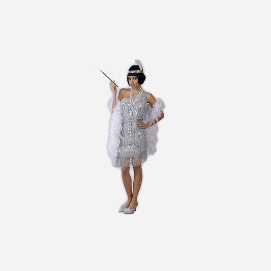 Robe charleston avec franges argent 2 pièces femme