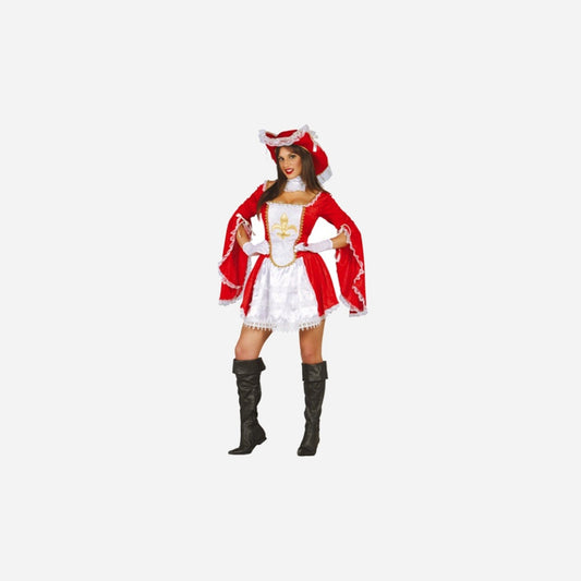 Déguisement de mousquetaire rouge blanc 3 pièces femme