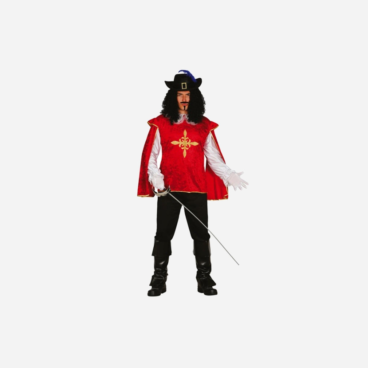 Déguisement de mousquetaire rouge blanc 2 pièces homme Taille L/XL