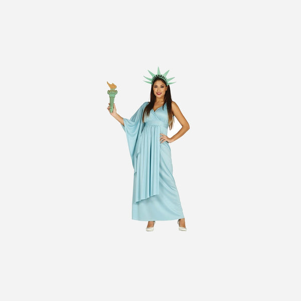 Déguisement gag Statue de la Liberté bleu 3 pièces femme