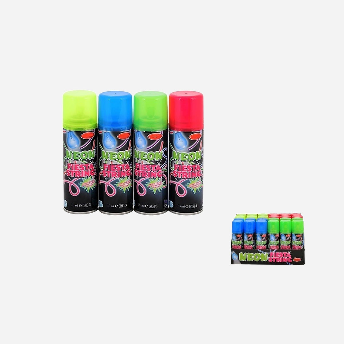 Lot de 24 bombes à serpentin fil fou fluo neon assorti 70 ml