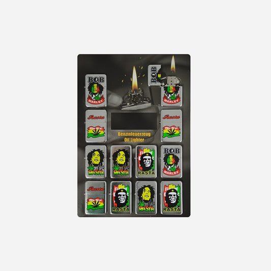 Briquet à essence métal motifs Rasta assorti