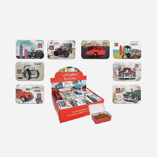 Boite métallique motif rétro Old Cars assorti 9.5x6.5 × 3 cm