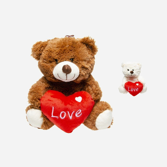 Peluche ours assis avec coeur assorti 23 cm