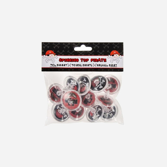 Lot de 12 toupies motifs pirate assorti 4 cm