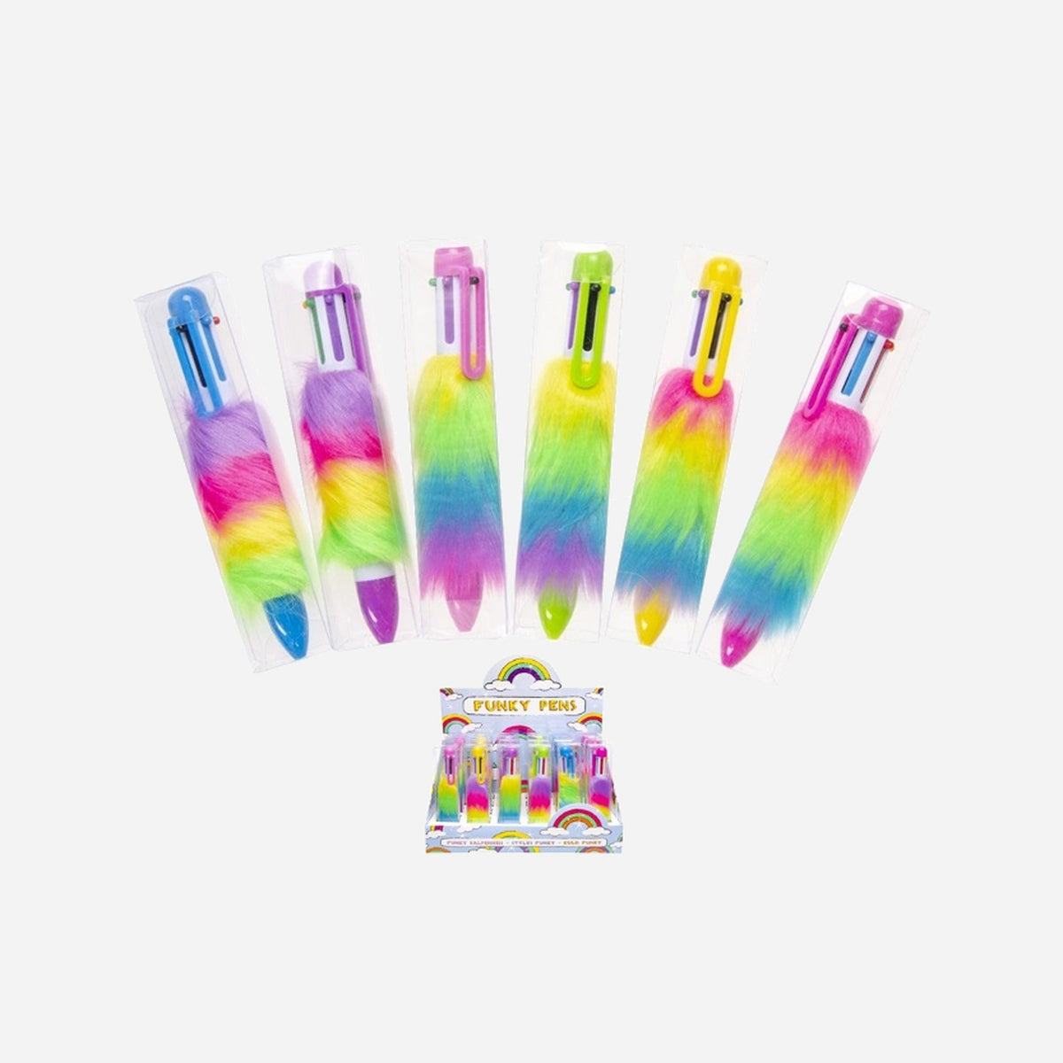 Stylo bille 6 couleurs avec peluche rainbow assorti 14 cm