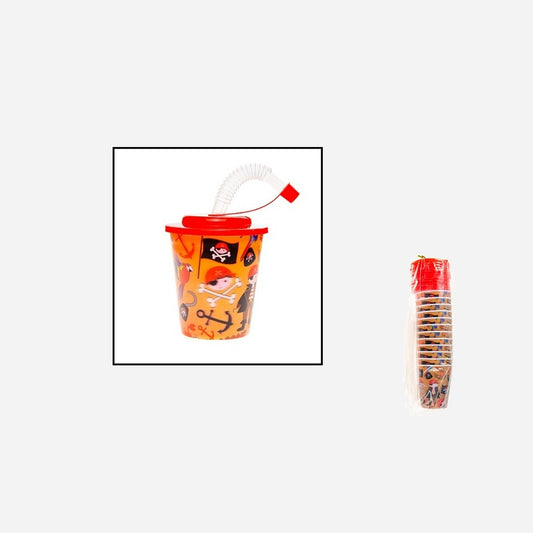Lot de 12 gobelets pirate 3D avec couvercle lavable 25 cl