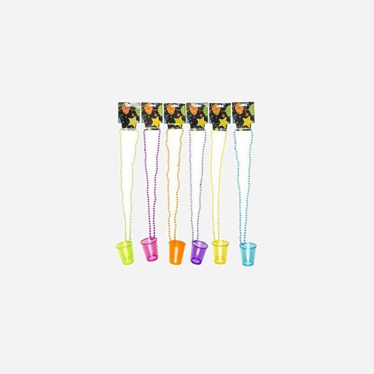 Collier perles avec verre shooter fluo assorti