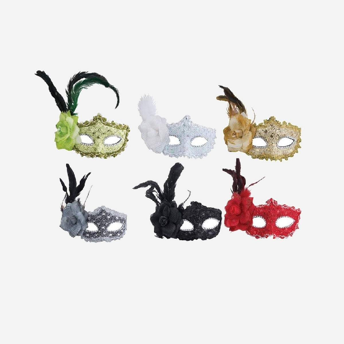 Masque loup avec plume & rose assorti adulte