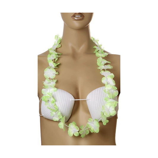 Collier de fleurs tahiti vert et blanc 60 mm