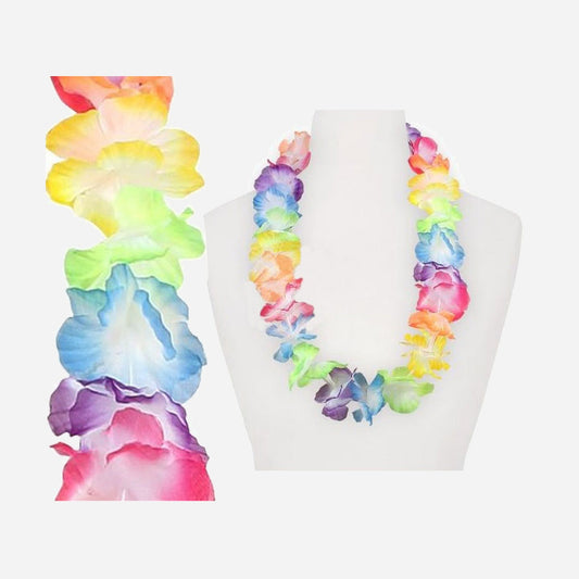 Collier de fleurs Tahiti Hawaï pastel multicolores 60 mm