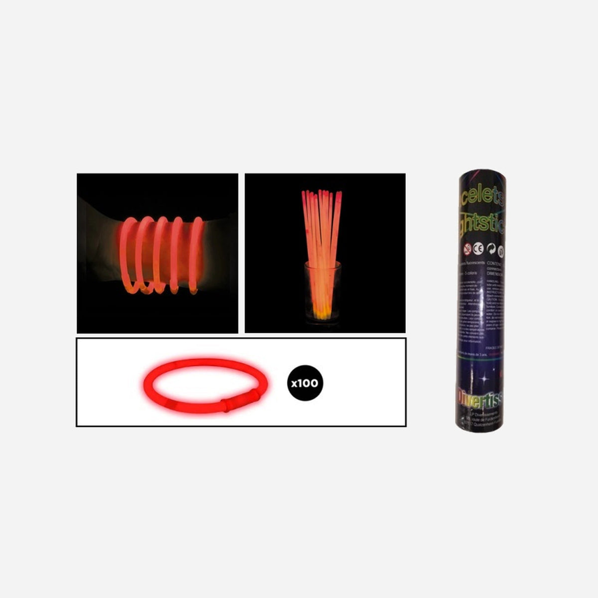 Lot de 100 bracelets fluo rouge