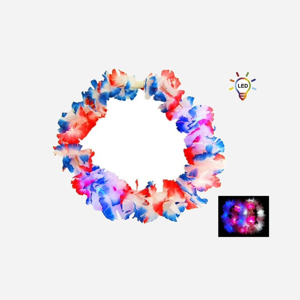 Collier Tahiti lumineux LED bleu blanc rose