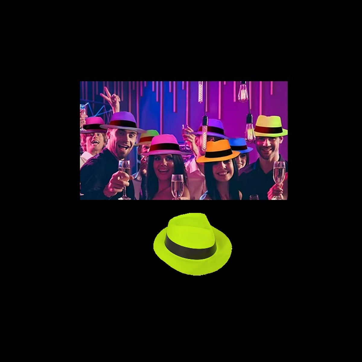 Chapeau trilby en PVC fluo néon