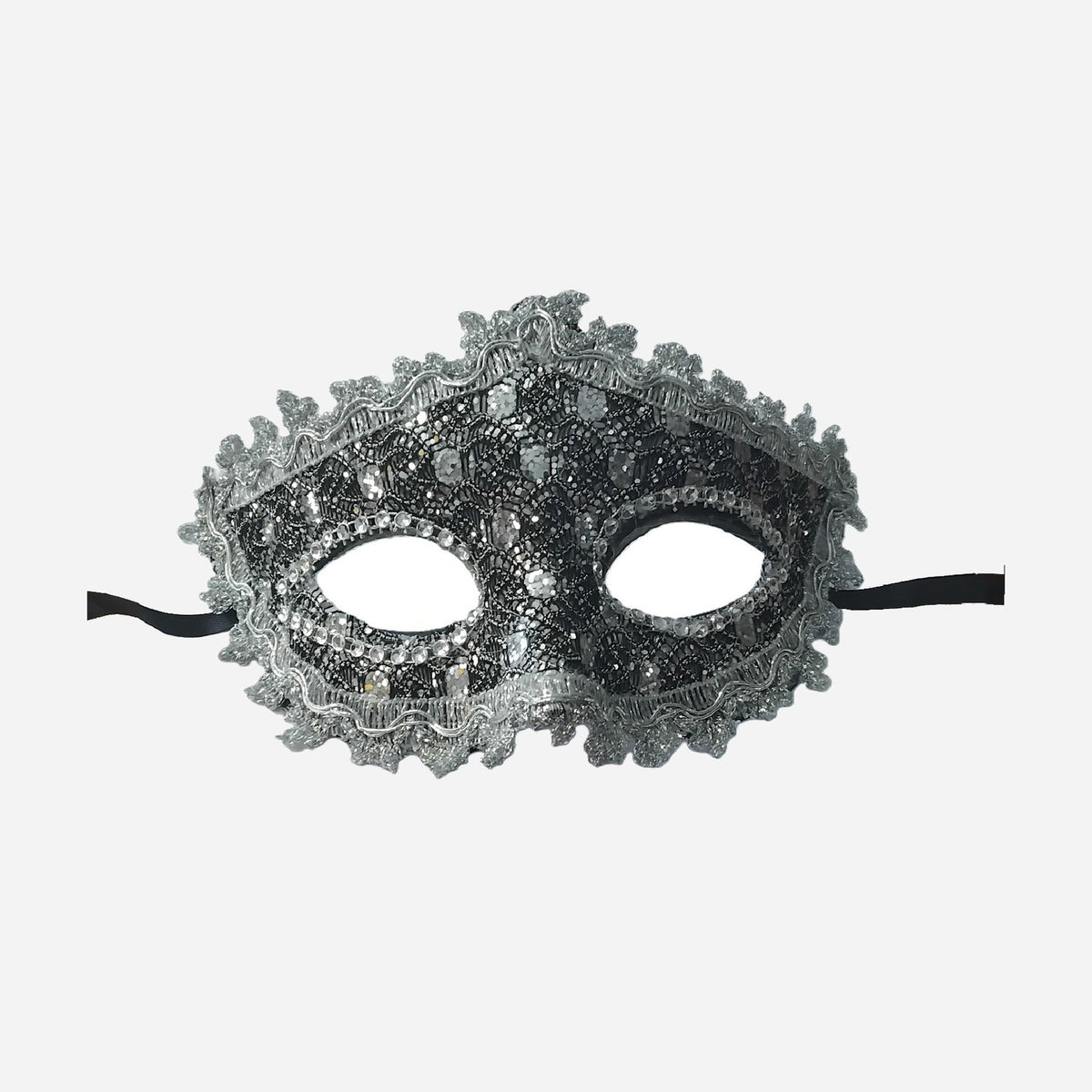 Masque loup paillettes et strass argent