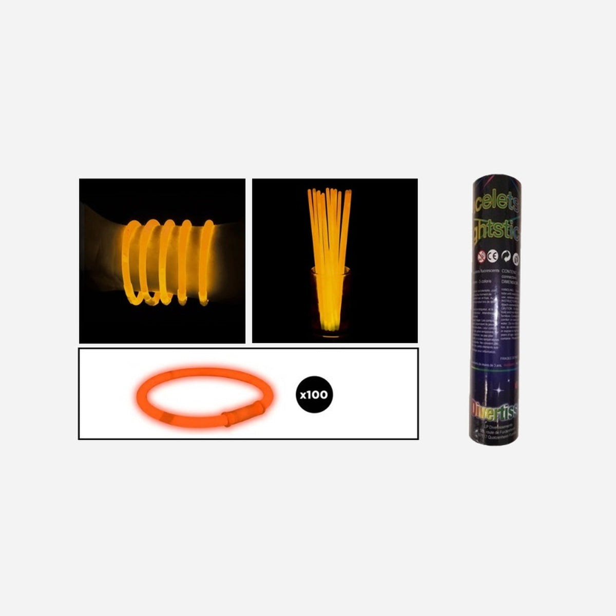 Lot de 100 bracelets fluo orange