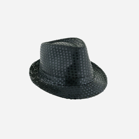 Chapeau trilby à sequins noir 12 cm