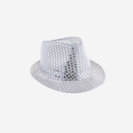 Chapeau trilby à sequins argent 12 cm