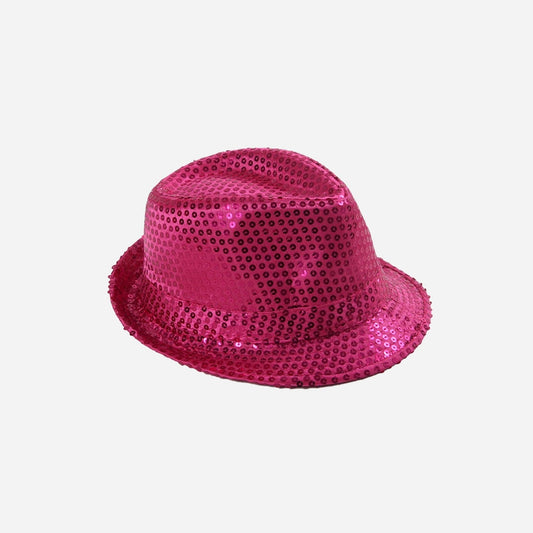 Chapeau trilby à sequins pink fuchsia 12 cm